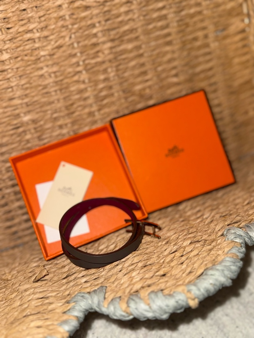 Hermes Double Tour Bracelet in Brown and Dark Purple